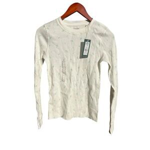 Alpine design woman’s Small white ditsy print waffle knit thermal baselayer